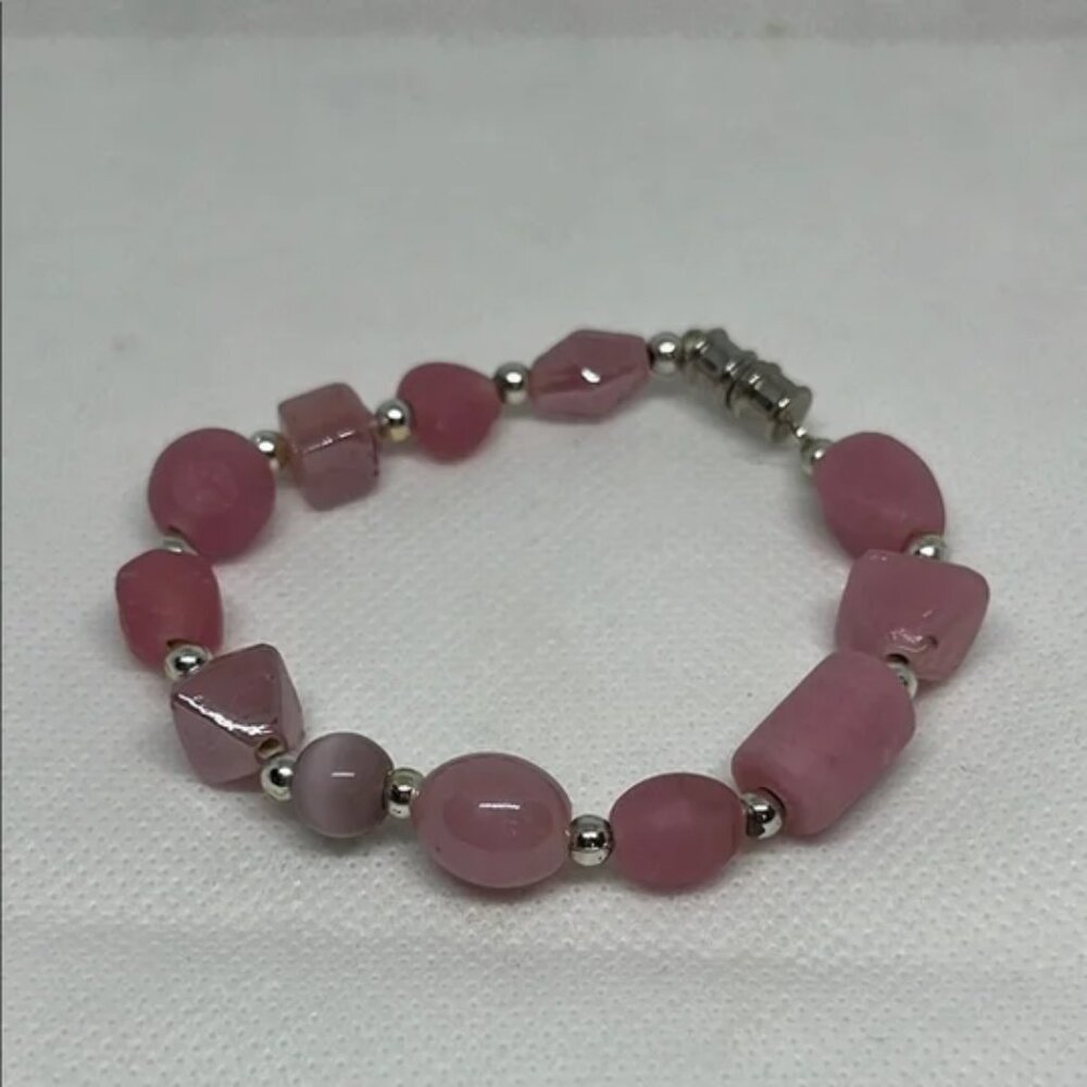 Pink and Silver Beaded Bracelet with Elegant Design